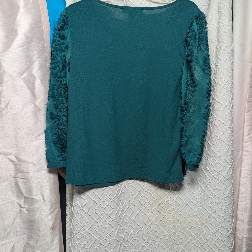 Madison Teal Blouse with Textured Sleeves